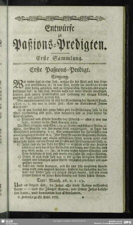 Entwürfe zu Paßions-Predigten