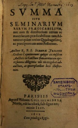 Summa sive Seminarium rerum praedicabilium