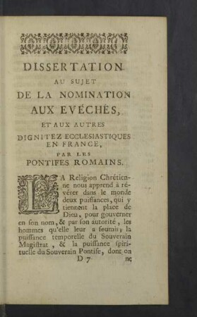 De la nomination aux Evéchés de France