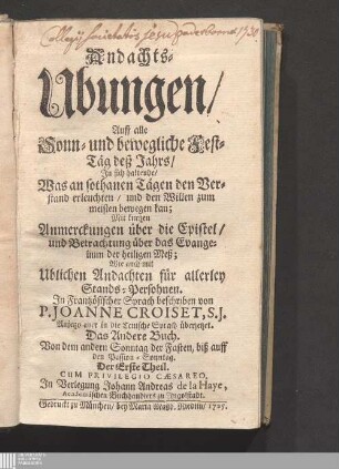 Das Andere Buch. Der Erste Theil: Von dem andern Sonntag der Fasten, biß auff den Passion-Sonntag