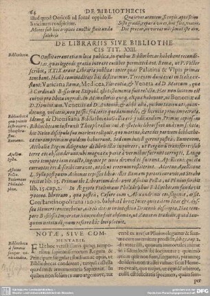 De Librariis Sive Bibliothecis Tit. XXII.