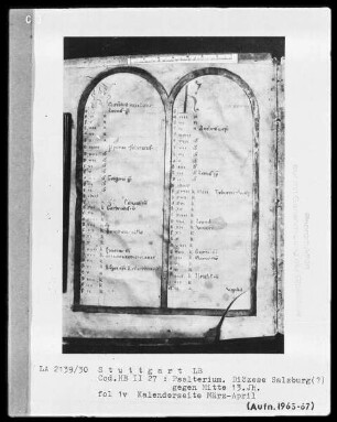 Psalterium — Kalenderseite mit arkadenähnlicher Rahmung, Folio 1verso