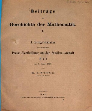 Programm zur öffentlichen Preise-Vertheilung an der Studienanstalt Hof. 1868