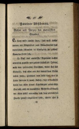 Zweiter Abschnitt. Nutzen und Vorzug des moralischen Grundes.