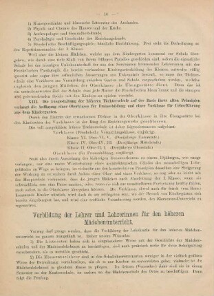 Vorbildung der Lehrer und Lehrerinnen für den höheren Mädchenunterricht
