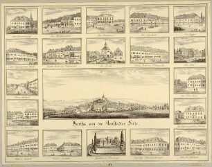 Bilderbogen mit einer großen Ansicht von Hartha in Mittelsachsen und 19 kleineren Ansichten bedeutender Gebäude von Hartha und Umgebung