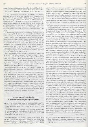 Praktische Theologie: Katechetik/Religionspädagogik