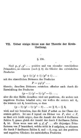 VII. ueber einige Sätze aus der Theorie der Kreistheilung.
