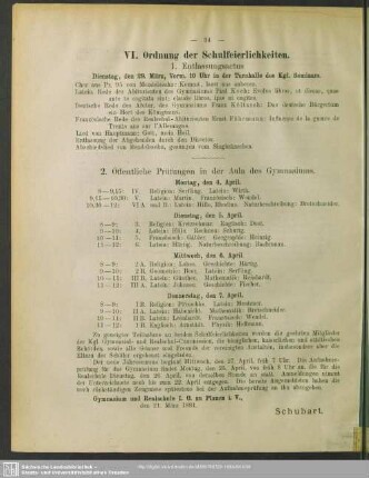 VI. Ordnung der Schulfeierlichkeiten