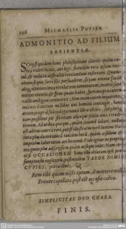 ADMONITIO AD FILIUM SAPIENTIAE.