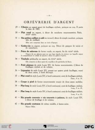 Orfèvrerie d'argent (Nr. 29-43)