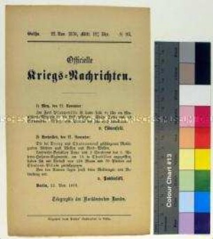 Kriegsdepesche des Norddeutschen Bundes über die Kriegsereignisse vom 21.11.1870 bei Metz und Versailles
