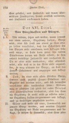 Der XVI. Titul. Von Bürgschafften und Bürgen.
