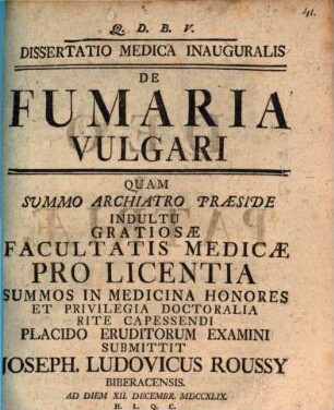 Diss. med. inaug. de fumaria vulgari