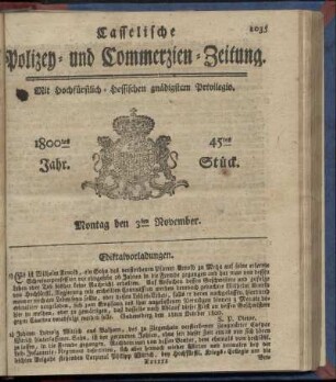 45tes Stueck, Montag den 3ten November 1800