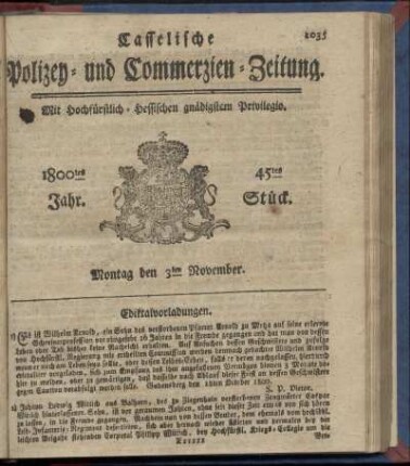 45tes Stueck, Montag den 3ten November 1800