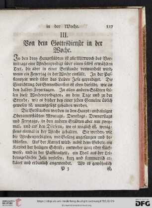 III. Von dem Gottesdienste in der Woche