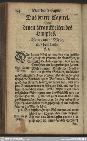 Das dritte Capitel, Von denen Kranckheiten des Hauptes