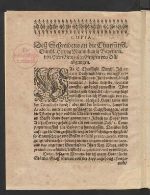 Copia Deß Schreibens[...]