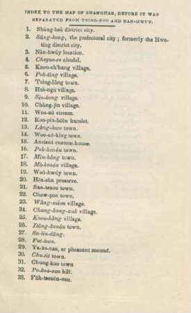 Index to the map of Shanghae, before it was separated from Tsing-Poo and Nan-Hwuy