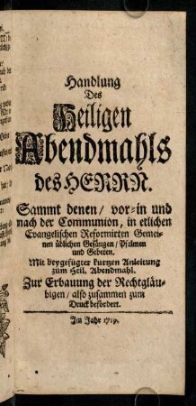 193-240, Handlung Des Heiligen Abendmahls des Herrr.