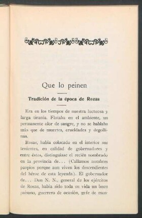 Que lo peinen : Tradición de la época de Rozas