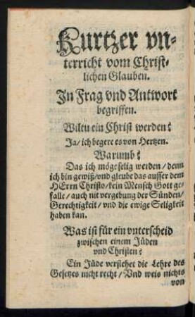 Kurtzer unterricht vom Christlichen Glauben.