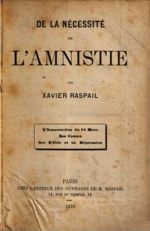 De la nécessité de l'amnistie