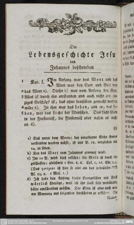Die Lebensgeschichte Jesu von Johannes beschrieben