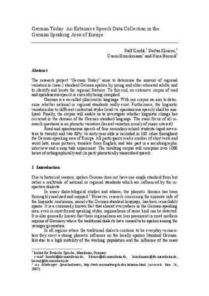 German today : an extensive speech data collection in the German speaking area of Europe