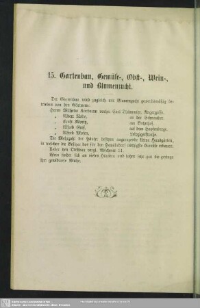 15. Gartenbau, Gemüse-, Obst-, Wein-, und Blumenzucht