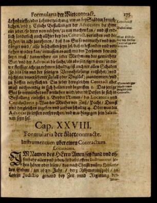 Cap. XXVIII. Formularia der Mietcontracte.