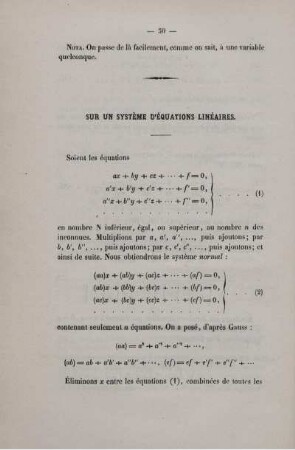 Sur un système d´équations linéaires.