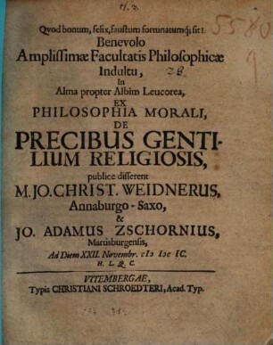 Ex philosophia morali, de precibus gentilium religiosis, diss.