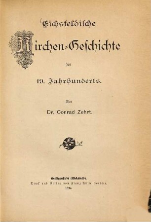 Eichsfeldische Kirchen-Geschichte des 19. Jahrhunderts
