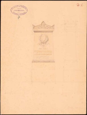 Grabdenkmal (Grabstele) für Ferdinand von Arnim: Vorderansicht und Seitenansicht