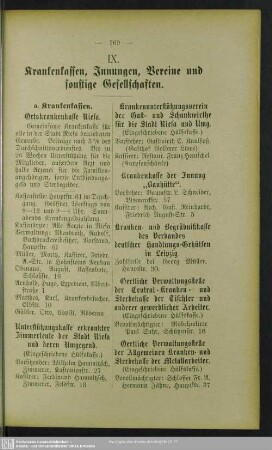 IX. Krankenkassen, Innungen, Vereine und sonstige Gesellschaften