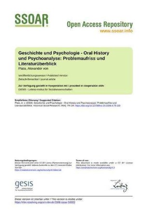 Geschichte und Psychologie - Oral History und Psychoanalyse: Problemaufriss und Literaturüberblick