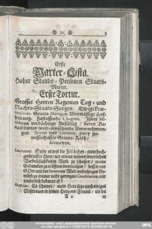 Erste Marter-Lista. Hoher Stands-Personen Staats-Marter.