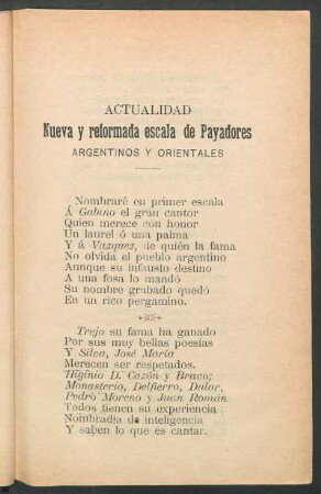 Actualidad nueva reforma escala de payadores argentinos y orientales