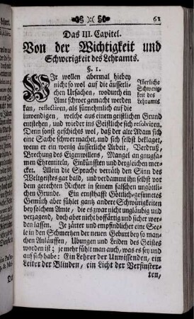 Das III. Capitel. Von der Wichtigkeit und Schwerigkeit des Lehramts