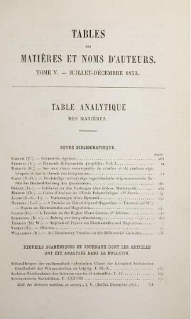 Table des matiéres et noms d'auteurs.