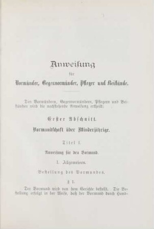 Anweisung für Vormünder, Gegenvormünder, Pfleger und Beistände