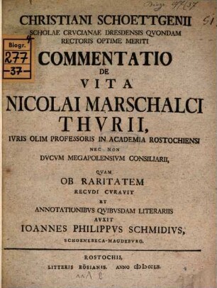 Commentatio de vita Nicolai Murschalci Thurii