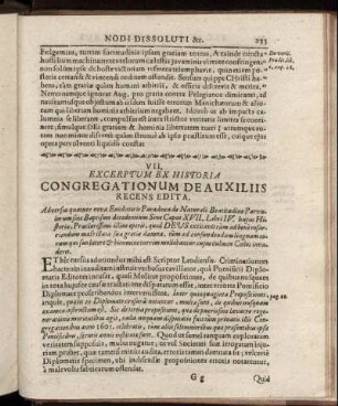 VII. Excerptum Ex Historia Congregationum Deauxiliis Recens Edita