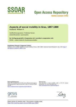 Aspects of social mobility in Graz, 1857-1880