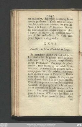 XXVI. Caractére de M. le Maréchal de Lorge.
