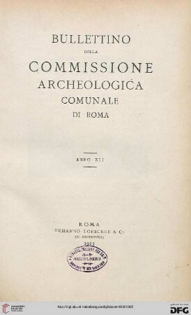 41: Bullettino della Commissione Archeologica Comunale di Roma
