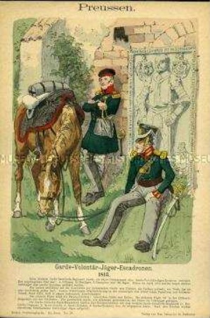 Uniformdarstellung, Gemeine der Garde-Volontär-Jäger-Eskadron, Königreich Preußen, 1813.