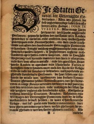 Placcaet vande Hooge ende Mo. Heeren Staten Generael der Vereenighde Nederlanden, daer by alle Inghesetenen der selver Landen verboden werdt te houden eenighe aparte vergaderinghen ofte Conventiculen ...